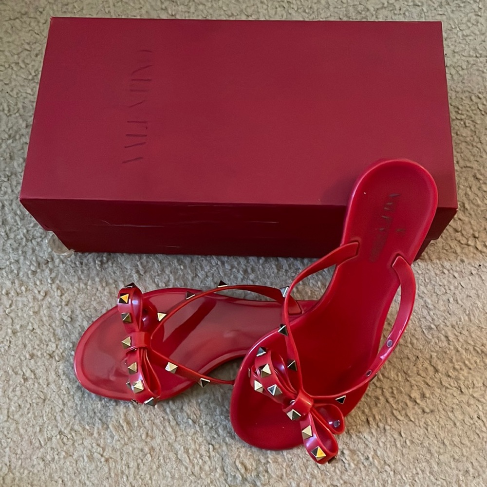 Valentino Red Rockstud Bow Jelly Sandals